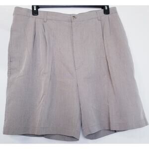 Croft & Barrow Men's Dressy Tan Checked Pattern Bermuda Shorts Dble Pleat Sz 42